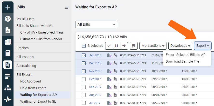 Bill list download options