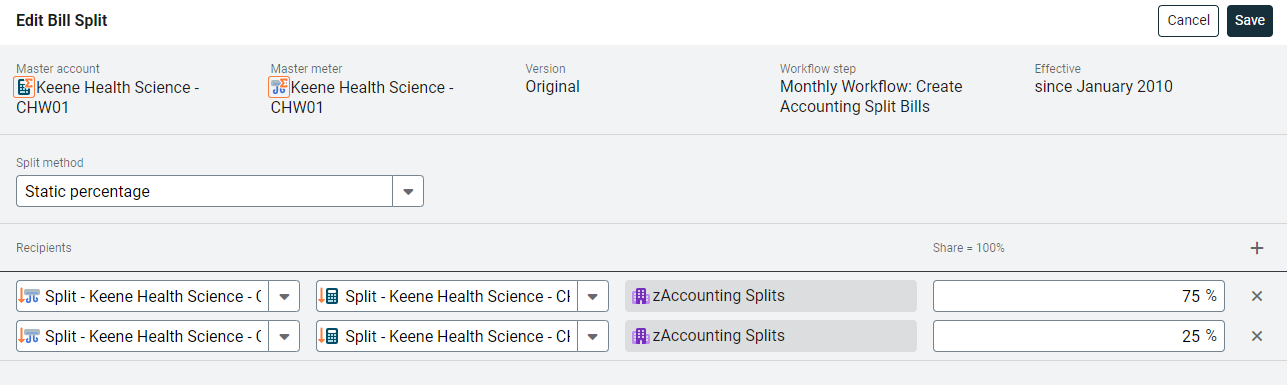 Edit bill split form