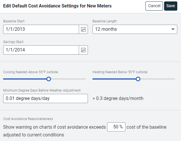 edit default settings for meters