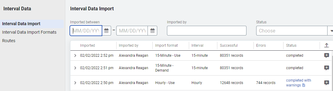 interval data import results