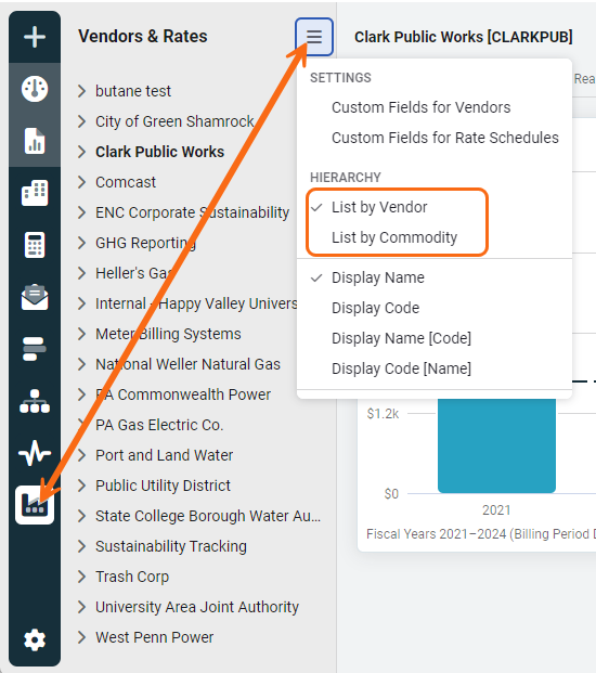 module menu for vendors and rate