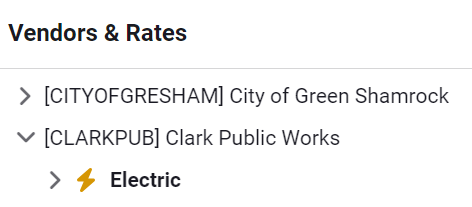 vendors and rates tree